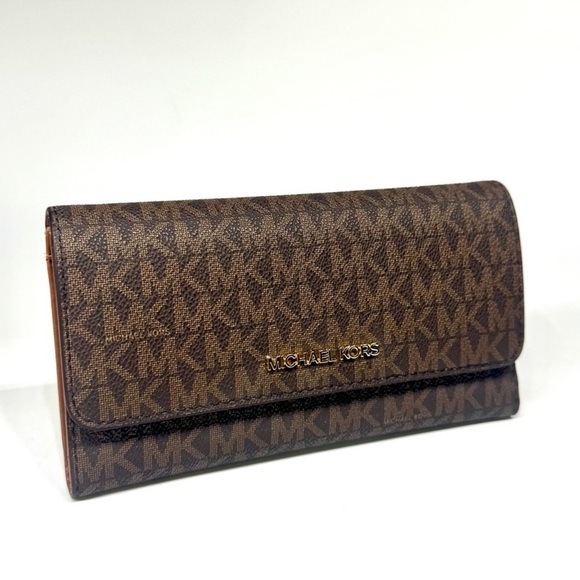 Michael Kors Large Jet Set Travel Trifold Wallet Brown Signature - Picture 4 of 8
